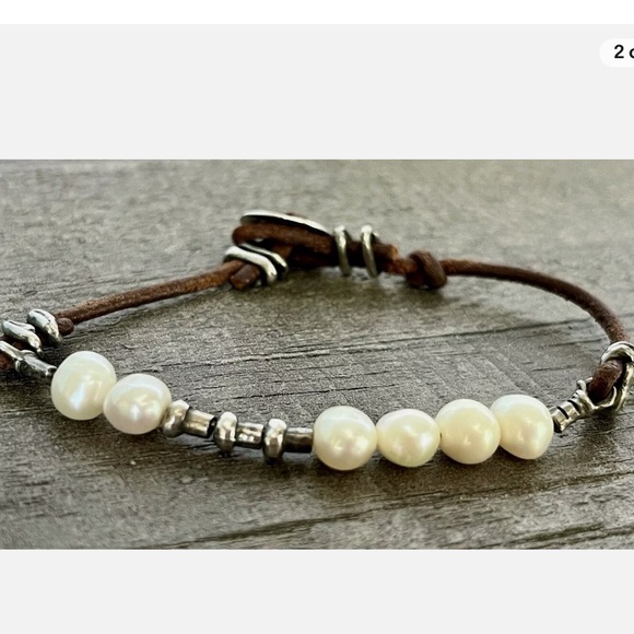 Rare Silpada Natural Pearl 925 Sterling Silver Brown Leather Button Bracelet - Picture 7 of 7